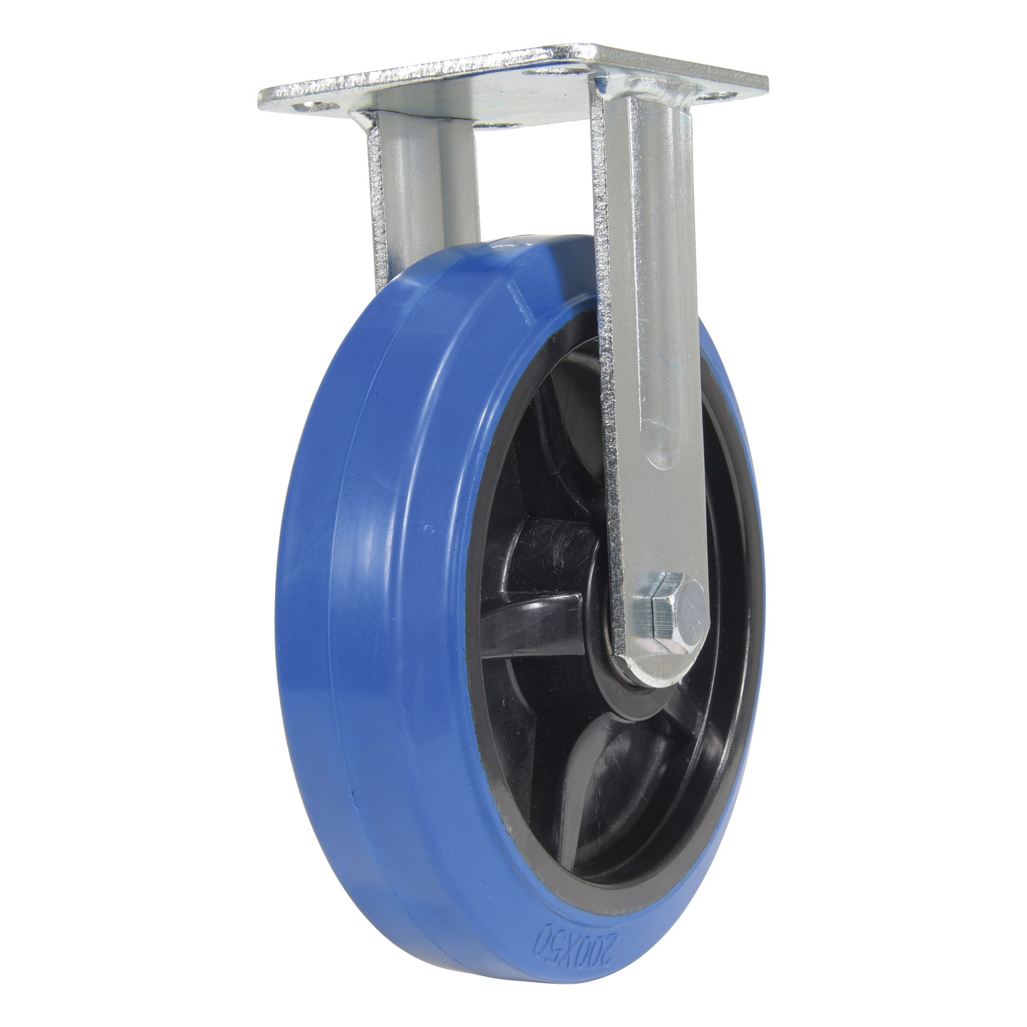 Vestil Rigid Caster - 8in. Dia., Blue Elastic Rubber, Zinc Plated, Model# CST-BB-8X2ER-R